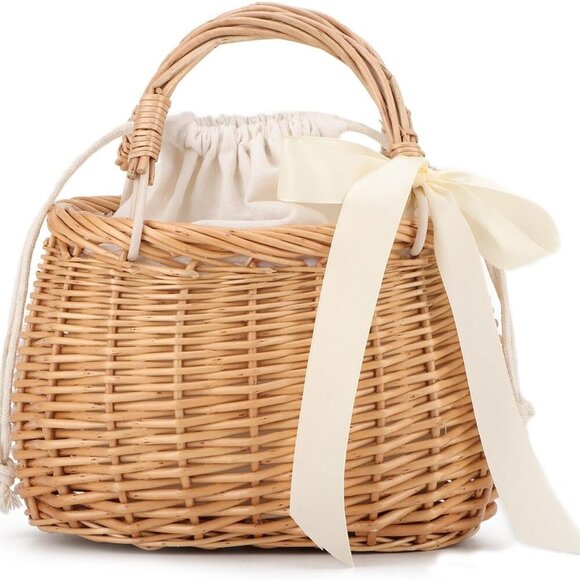 Natural Wicker Handbag Rattan Woven Basket Purse Straw Beach Tote for Women - Picture 7 of 8